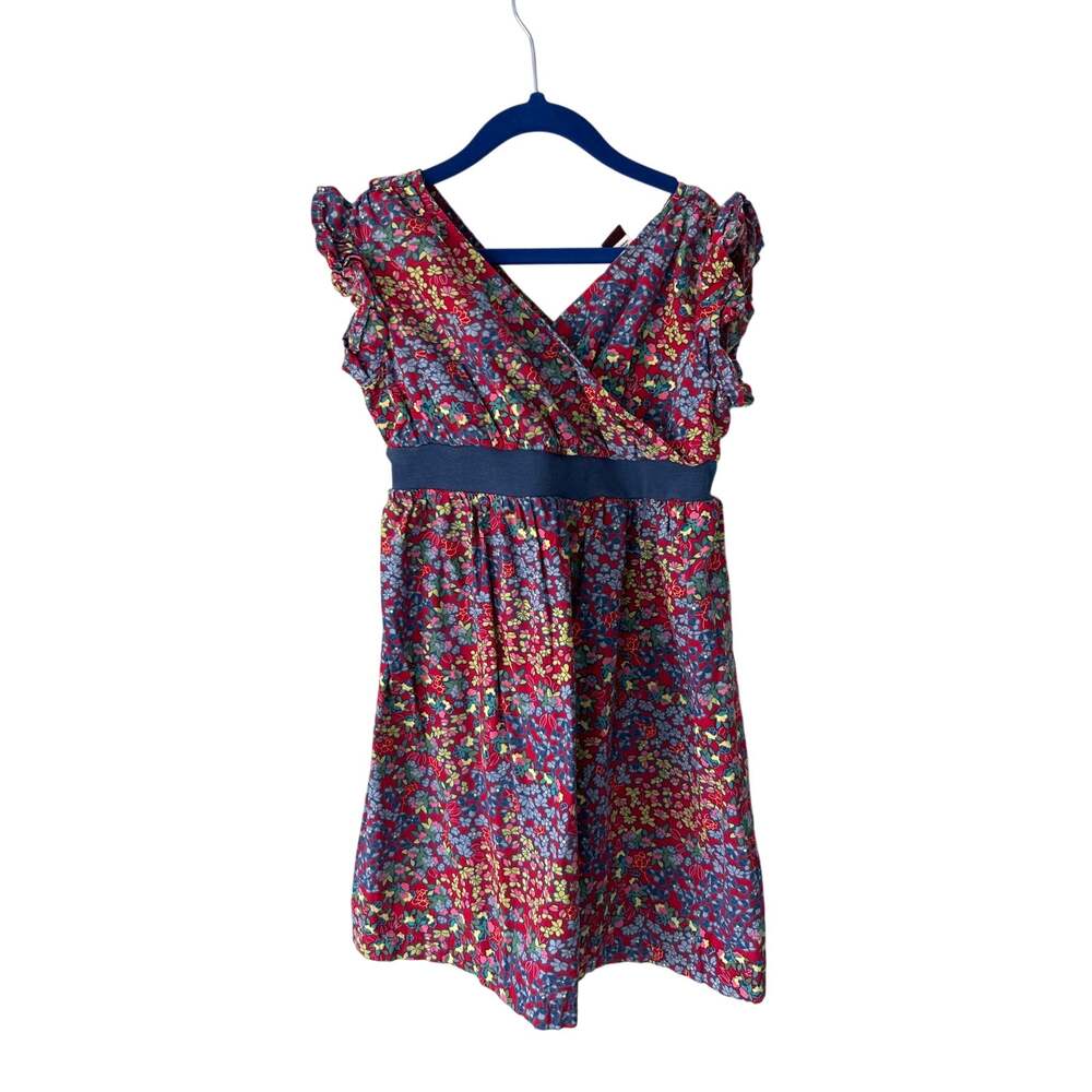 Tea Blue and Red Floral Sleeveless Dress 7 100% Cotton
